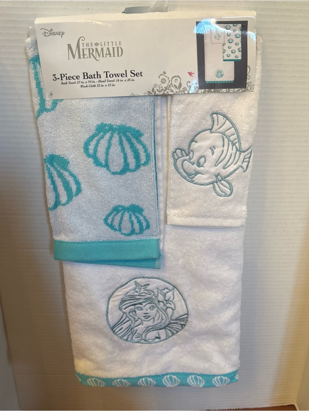 Disney The Little Mermaid & Flounder 3-piece set Bath Towel Set NWT 100% Cotton